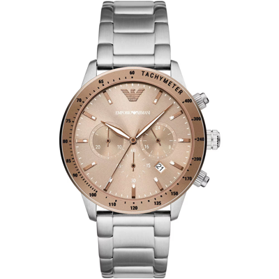 Shop Emporio Armani Bronze And Silver Steel Chronograph Watch