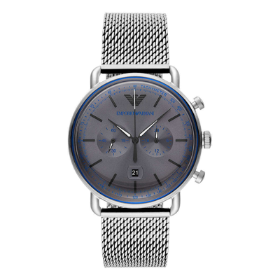 Shop Emporio Armani Silver Steel Chronograph Watch
