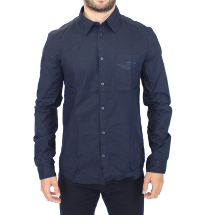 Shop Ermanno Scervino Blue Cotton Casual Long Sleeve Shirt Top