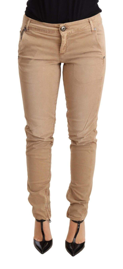 Shop Ermanno Scervino Brown Low Waist Skinny Denim Trouser Cotton Jeans