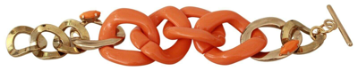 Ermanno Scervino Gold Orange Chain Wide Brass Plastic Bracelet In Orange