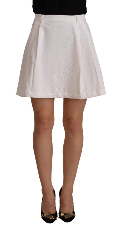 Shop Ermanno Scervino White High Waist A-line Mini Cotton Skirt