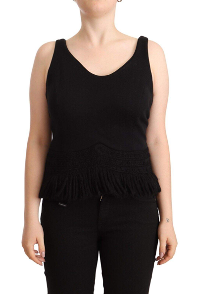 Shop Ermanno Scervino Erno Scervino Black Cotton Sleevelesss Tank Casual Top