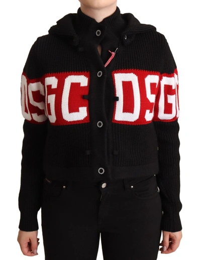 Shop Gcds Black Cashmere Hooded Button Down Logo Cardigan Jacket
