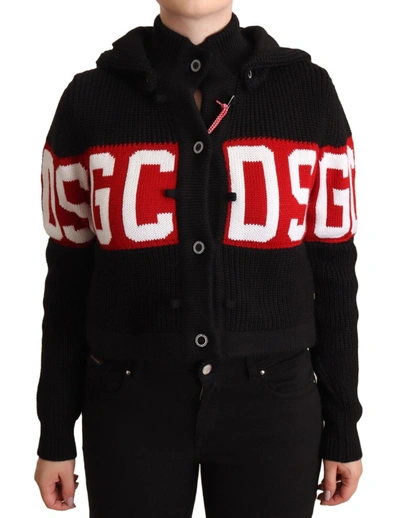 Gcds Black Cashmere Hooded Button Down Logo Cardigan Jacket In Black