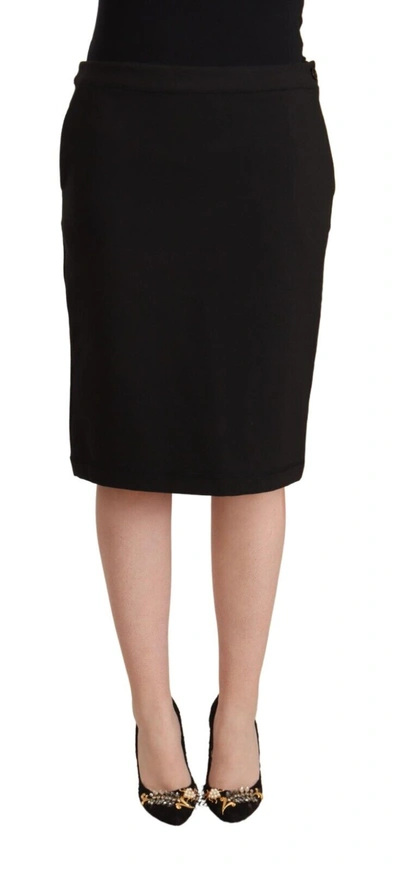 Gf Ferre' Black High Waist Viscose Knee Length Pencil Cut Skirt In Black