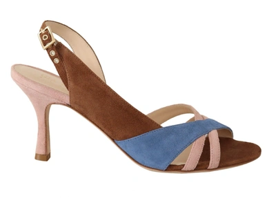 Gia Couture Multicolor Suede Leather Slingback Heels Sandals Shoes In Multicolor