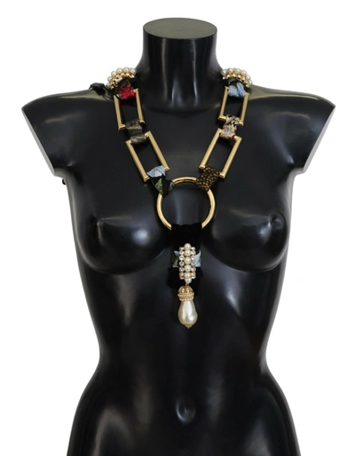 Shop Dolce & Gabbana Gold Brass Sicily Crystal Robe Statement Necklace