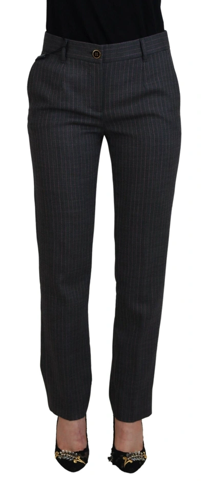 Dolce & Gabbana Gray Stripes Wool Tapered Women Pants In Gray