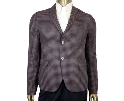 Shop Gucci 2 Buttons Grey / Burgundy Vichy Wool Gauze Jacket