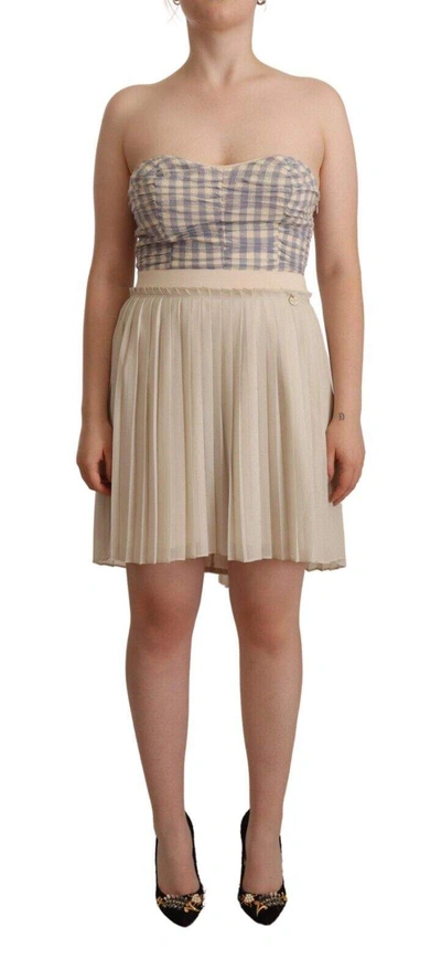 Shop Guess Pleated A-line Strapless Bustier Dress In Beige