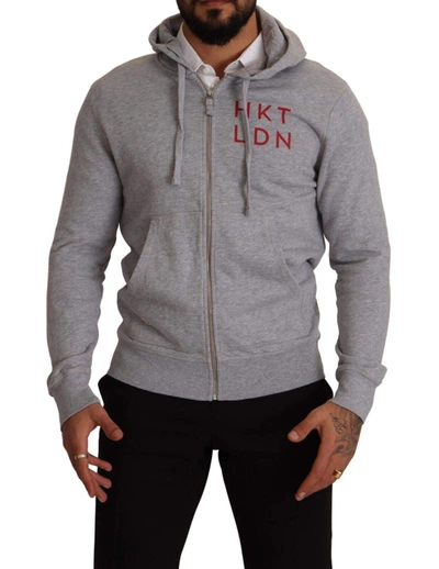 Shop Hackett Gray Full Zip Hooded Cotton Sweatshirt Sweater