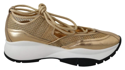 Shop Jimmy Choo Gold Mesh Leather Michigan Sneakers