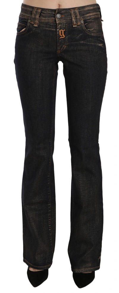 John Galliano Black Washed Mid Waist Flared Denim Pants Cotton In Black