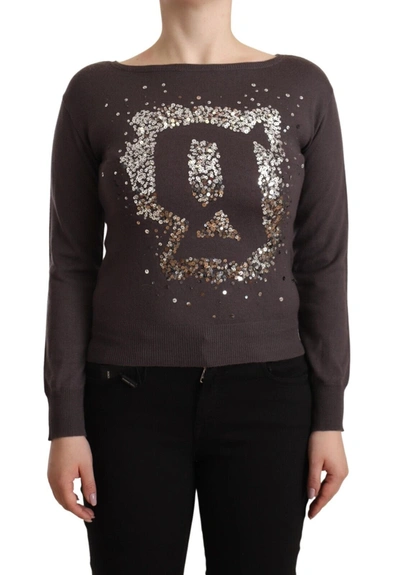 Shop John Galliano Brown Wool Sequined Long Sleeves Pullover Sweater