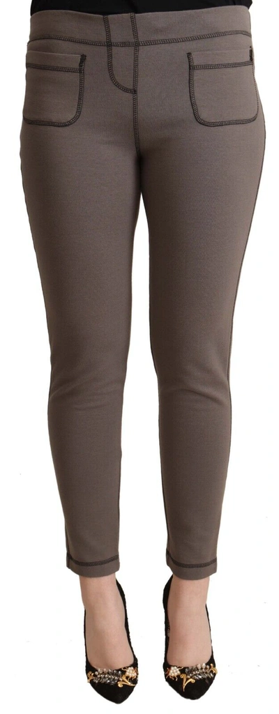 John Galliano Gray Cotton Mid Waist Stretch Leggings Cropped Pants In Gray