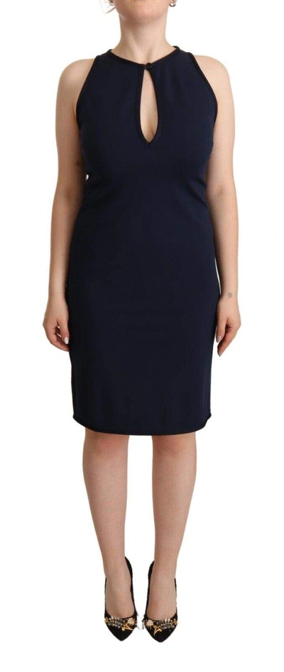 Shop John Galliano Navy Blue Sleeveless Sheath Knee Length Dress