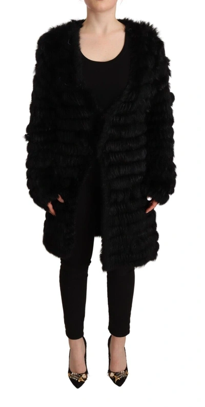 Shop Just Cavalli Black Rabbit Fur Cardigan Long Sleeves Jacket