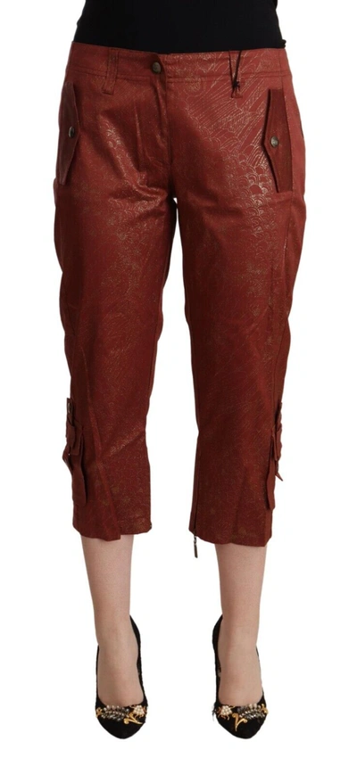Just Cavalli Brown Lurex Mid Waist Cotton Cropped Capri Pants In Brown