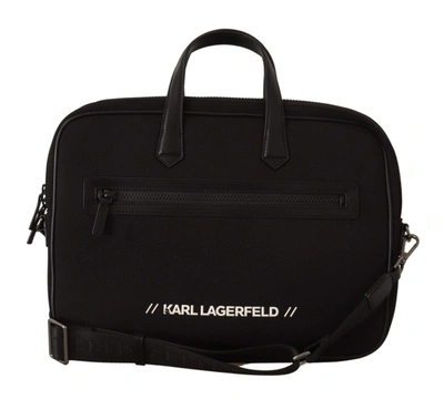Shop Karl Lagerfeld Black Nylon Laptop Crossbody Bag