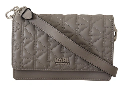 Shop Karl Lagerfeld Light Grey Leather Crossbody Bag