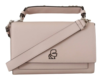 Shop Karl Lagerfeld Light Pink Leather Shoulder Bag
