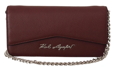 Shop Karl Lagerfeld Wine Leather Evening Clutch Bag In Brown