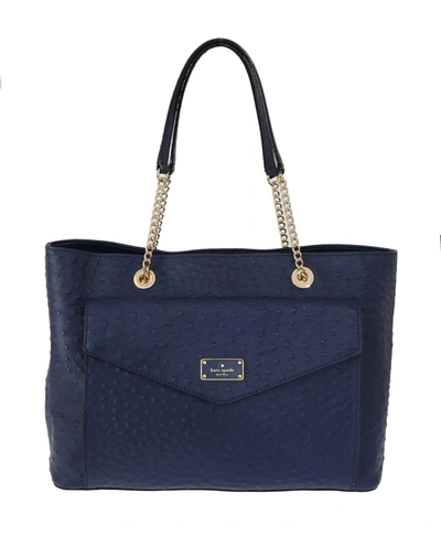 Shop Kate Spade Blue Leather Halsey La Vita Ostrich Handbag