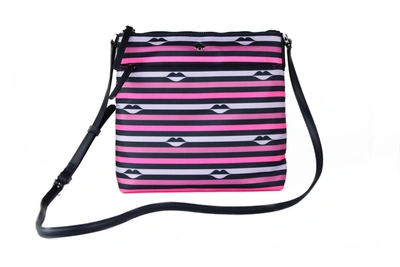 Kate Spade Jae Nylon Leather Flat Pink Striped Multi Crossbody Handbag Purse In Pink