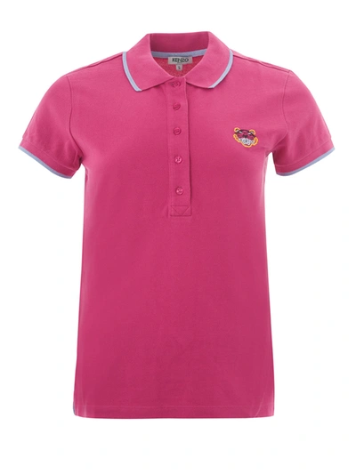 Shop Kenzo Cotton Piquet Polo In Pink With Tiger Embroidery