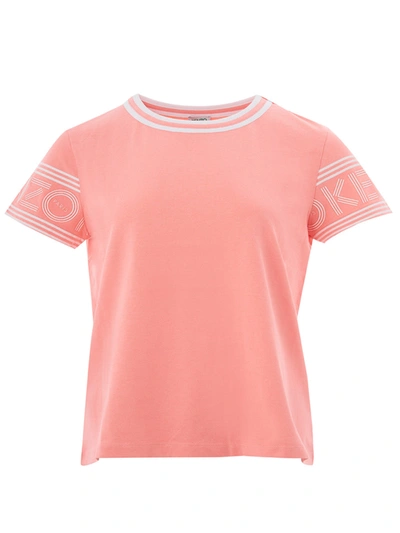 Shop Kenzo Pink Cotton T-shirt With Contrasting Logo