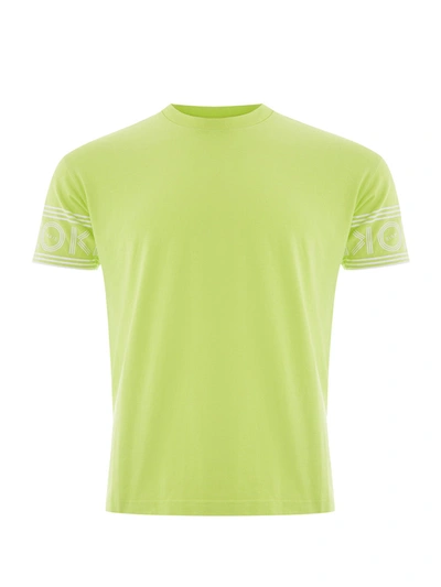 Shop Kenzo Yellow Cotton T-shirt With Contrasting Logo On Sleeves