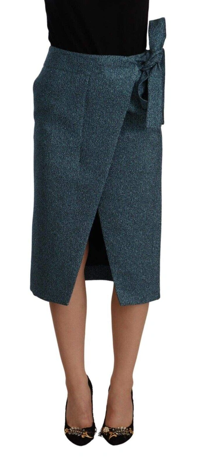 Koonhor Blue High Waist Pencil Straight Wrap Style Skirt In Blue