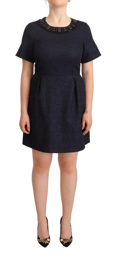 L'autre Chose Black Embellished Short Sleeves Mini A-line Dress In Black