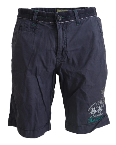 Shop La Martina Blue Washed Cotton Bermuda Casual Shorts