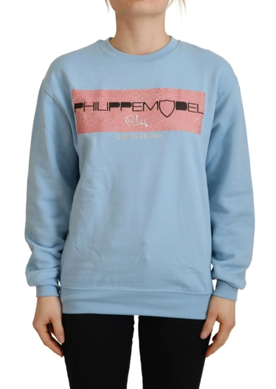 Shop Philippe Model Light Blue Logo Printed Long Sleeves Sweater