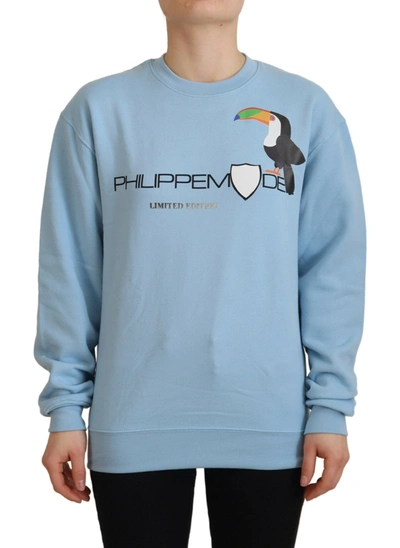 Shop Philippe Model Light Blue Logo Printed Long Sleeves Sweater