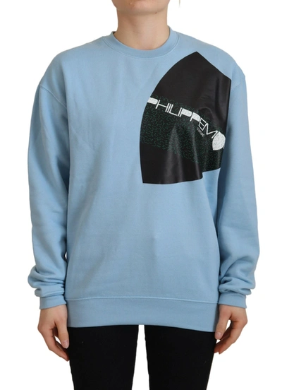 Shop Philippe Model Light Blue Logo Printed Long Sleeves Sweater