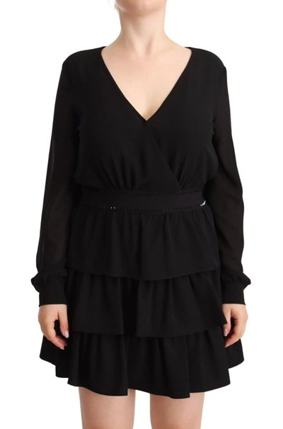 Liu •jo Liu Jo Black Polyester Long Sleeves V-neck Mini A-line Women's Dress In Black