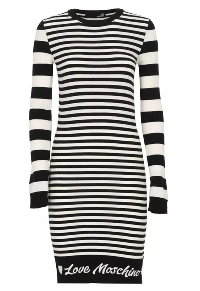 Love Moschino Elegant Striped Knit Dress With Long Sleeves In Black