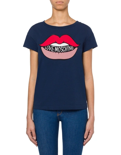 Shop Love Moschino Blue Cotton Tops & T-shirt