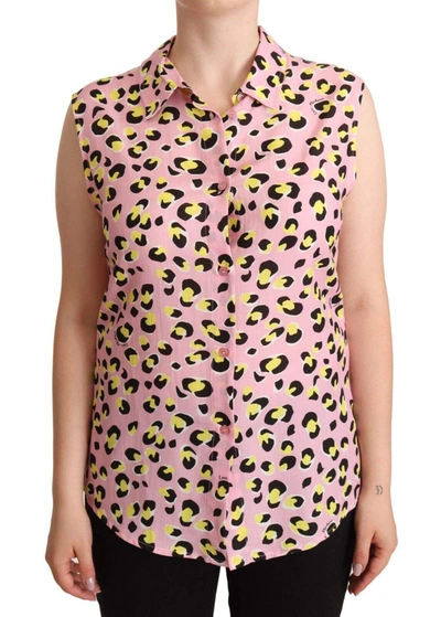 Love Moschino Sleeveless Leopard Print Polo Top In Pink
