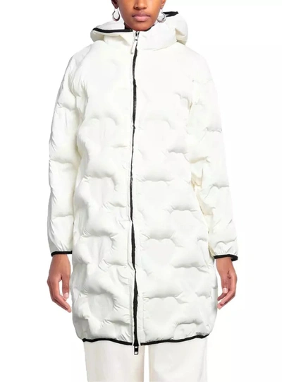 Love Moschino Chic Quilted Heart Long Down Jacket In White