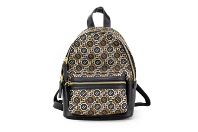 Marc Jacobs Signet Mini Black Logo Printed Leather Shoulder Backpack Bookbag In Black