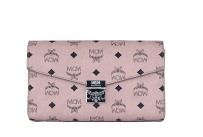 Shop Mcm Soft Pink Signature Diamond Logo Leather Clutch Crossbody Handbag