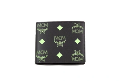 Shop Mcm Small Black Summer Green Smooth Visetos Monogram Logo Leather Bifold Wallet