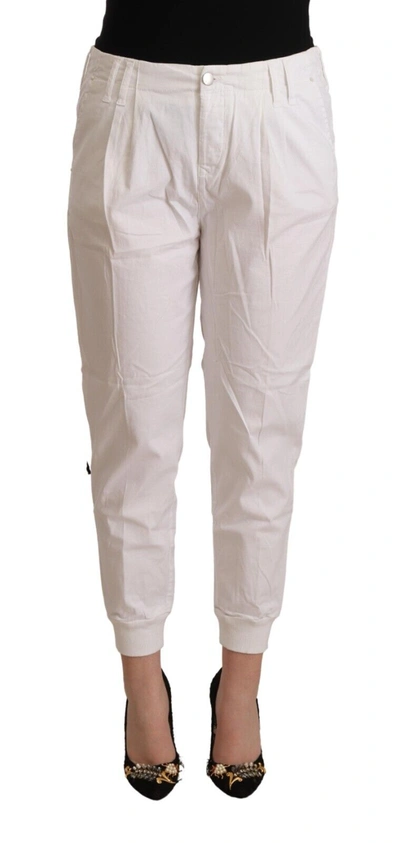 Shop Met White Cotton Mid Waist Tapered Cropped Pants