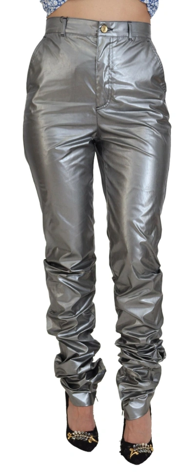 Dolce & Gabbana Metallic Silver High Waist Skinny Pants In Silver