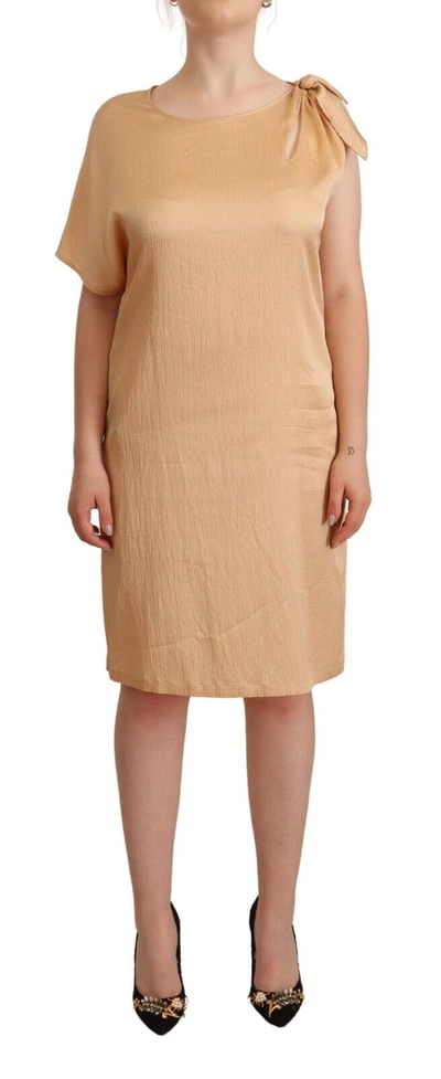 Moschino Elegant One-sleeve Beige Shift Dress In Beige
