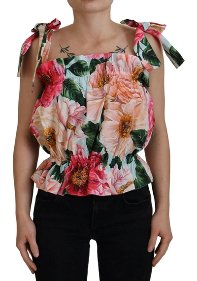 Shop Dolce & Gabbana Multicolor Floral Print Sleeveless Tank Top